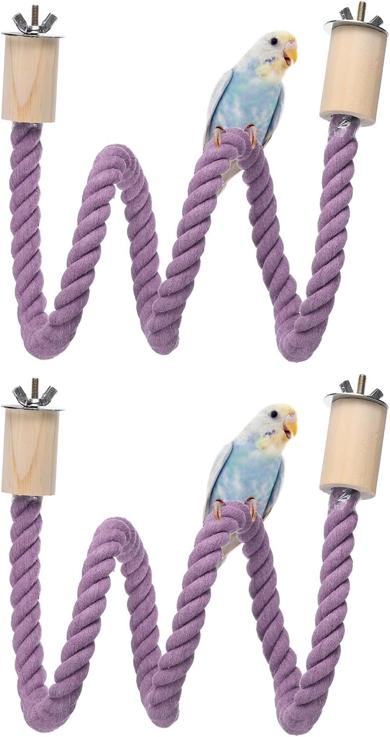 2 Pcs Bird Rope Perch Swing, Stand Rope Perch Standing Pole Accessory Climbing Swing Paw Grinding 32 Inch, (Purple) Intended for Parrot/Parakeet/Budgies/Cockatiels/Lovebird