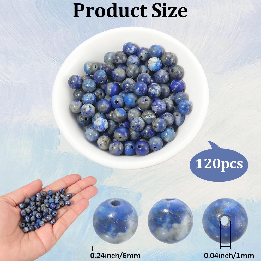 PONABEADIY 1 Box 6MM 120PCS Natural Lazuli Beads with Holes Deep Blue Round Gemstone Smooth Polished Loose Spacer Bead Bulk for Jewellery Making Earrings Bracelet Necklace Decor DIY Craft Supply - Image 2