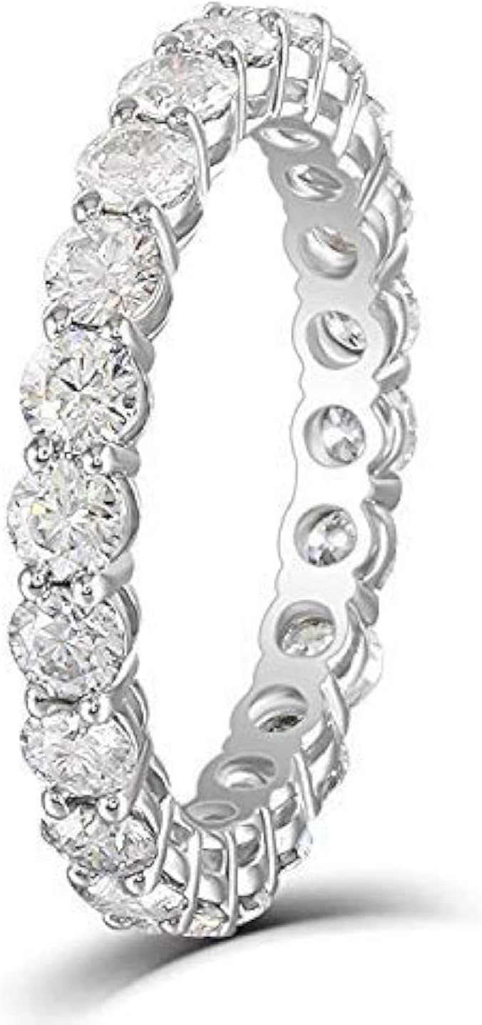 DovEggs Solid 10K White/Yellow Gold 1.6CTW 2.5mm G-H Color Moissanite Full Eternity Engagement Rings Wedding Ring Anniversary Band for Women