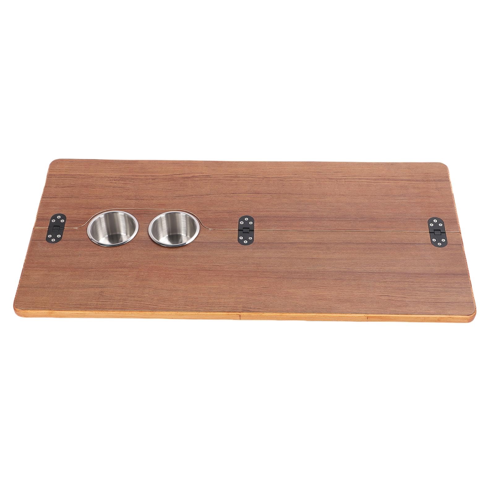 Piano Tavolo per Barca RV, Piano di Lavoro Pieghevole in Legno Massello da 31,49x15,74 Pollici con 2 Portabicchieri in Acciaio Inossidabile, per Yacht (Marrone (595x580 mm/23,43x22,83