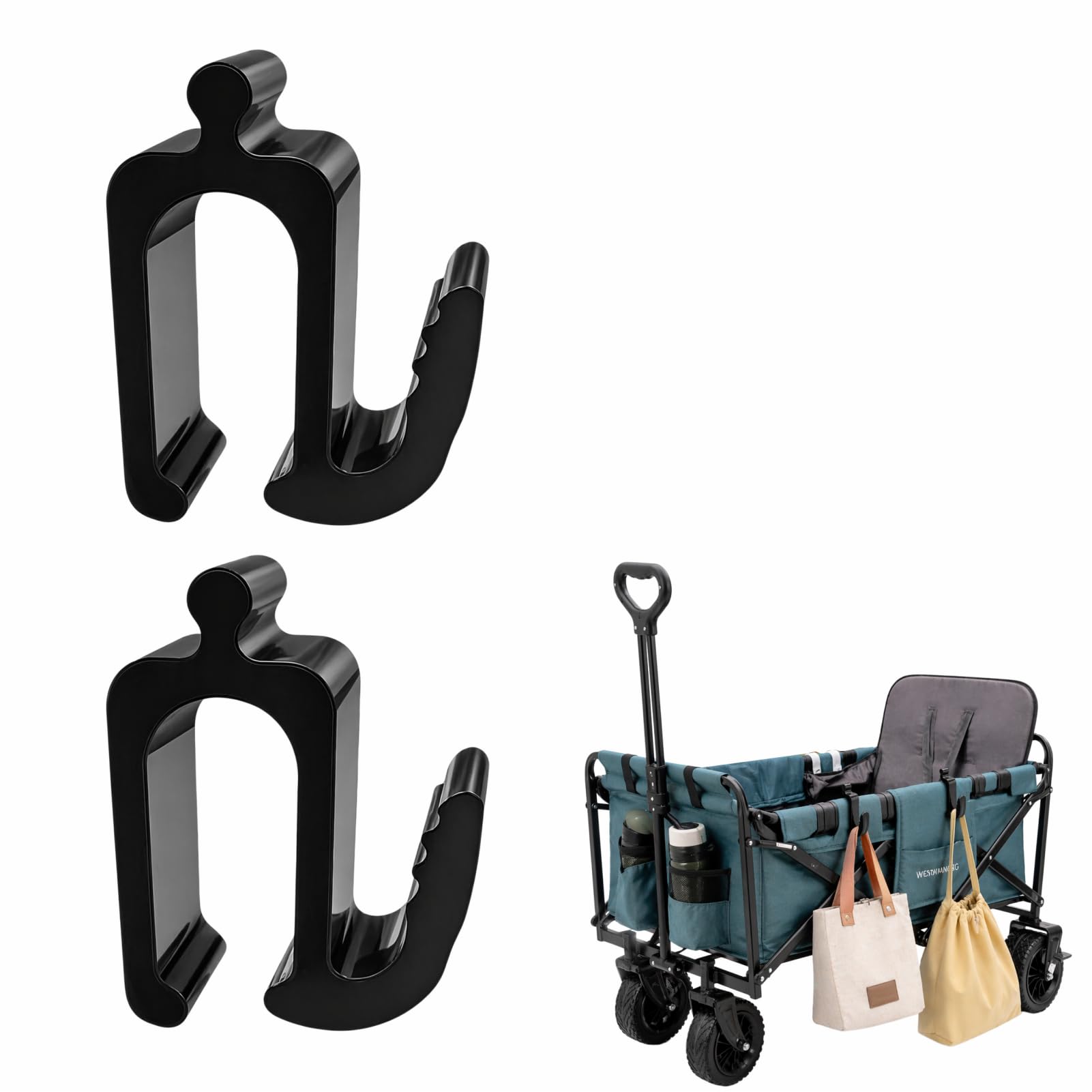 Wagon Side Hooks, Folding Wagon Accessories, Clip-On Utility Cart Hooks, Heavy Duty Storage Hangers for Camping, Beach, Grocery Use, Compatible with Wonderfold Wagon (Black-2 Pcs)