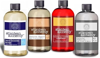 Premium Ionic Colloidal Silver, Colloidal Copper, Colloidal Gold & Platinum Bundle (Four 8.5oz Bottles)