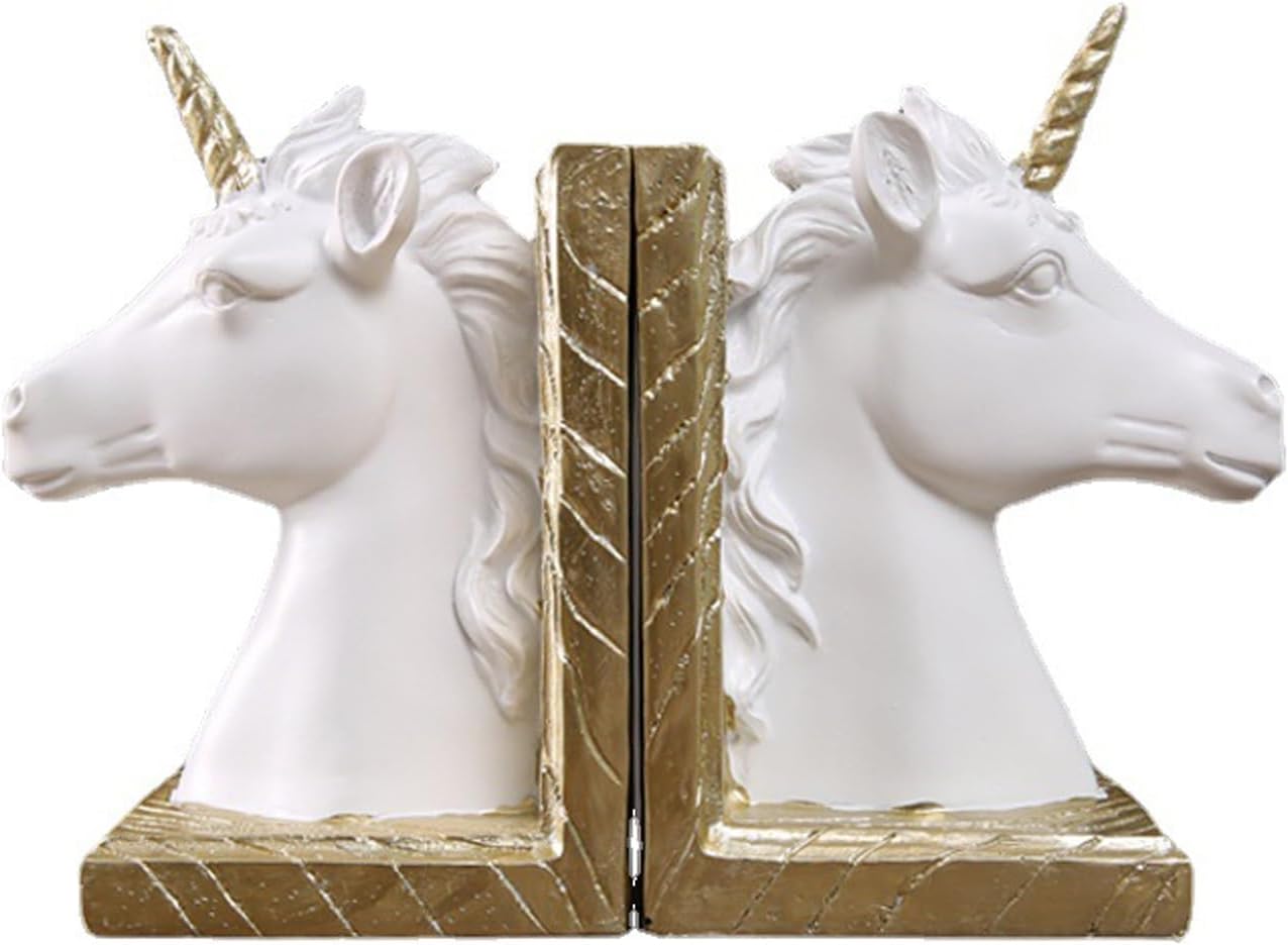 2pcs Unicorn Bookends, Creative Unicorn Bookends for Heavy Books, Resin Decorative Bookends, Horse Head Shape Ornaments, Horse Head Nonskid Bookends, Book End for Living Room, Hallway, Bedroom