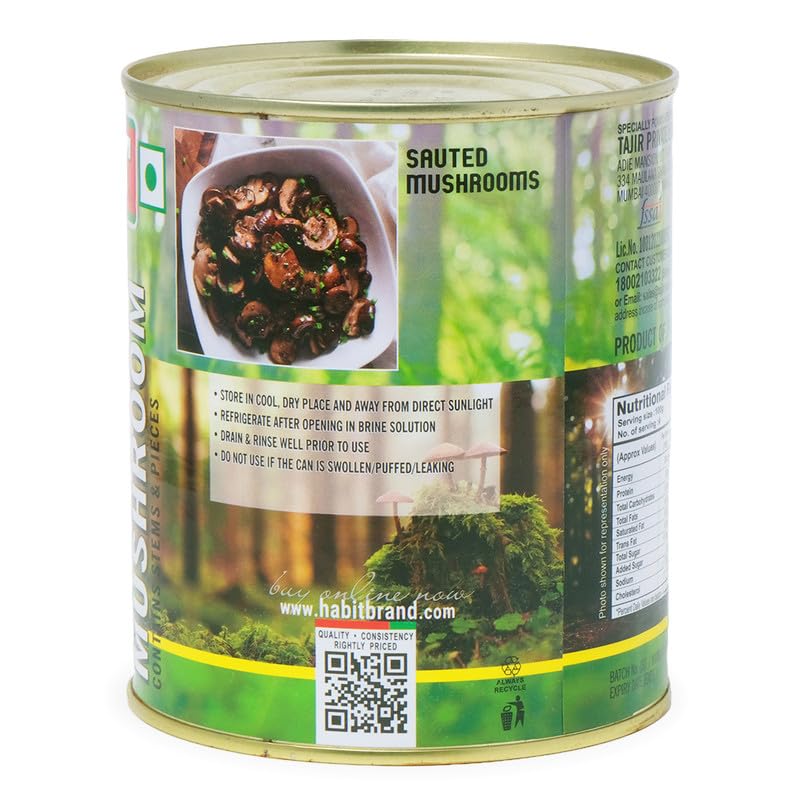 Image of HABIT Button Mushrooms Sliced- 800g x Pack of 3| Tender & Mildly Flavored | Ideal for Salads, Soups, Pastas, Gravies, Starters & More | Ready-to-Use Mushrooms for Everyday Cooking