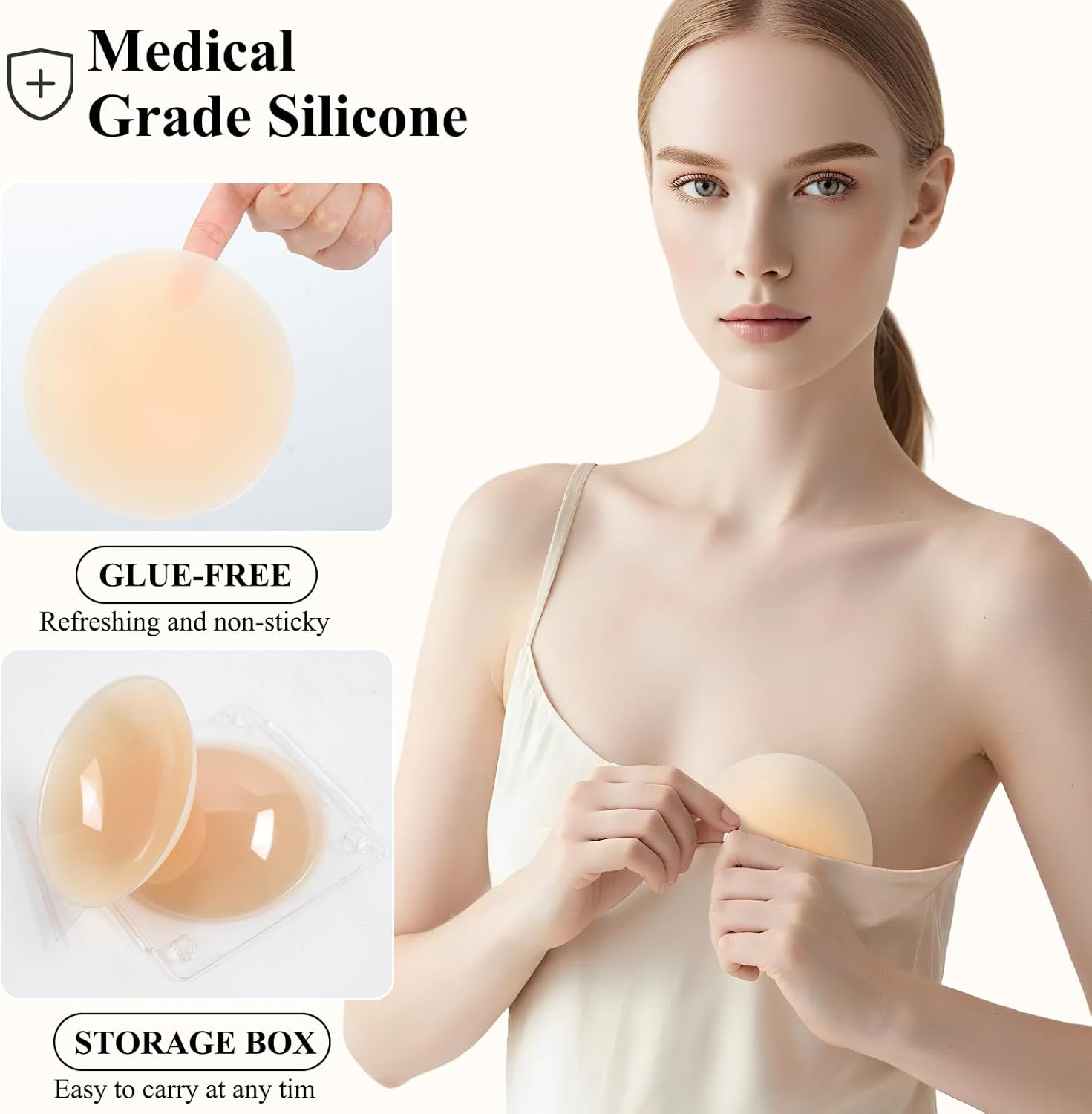 Non Adhesive Nipple Covers for Women Reusable, Not Sticky Pasties Nipple Covers, No-Show Silicone Bra Inserts Liners - Image 3