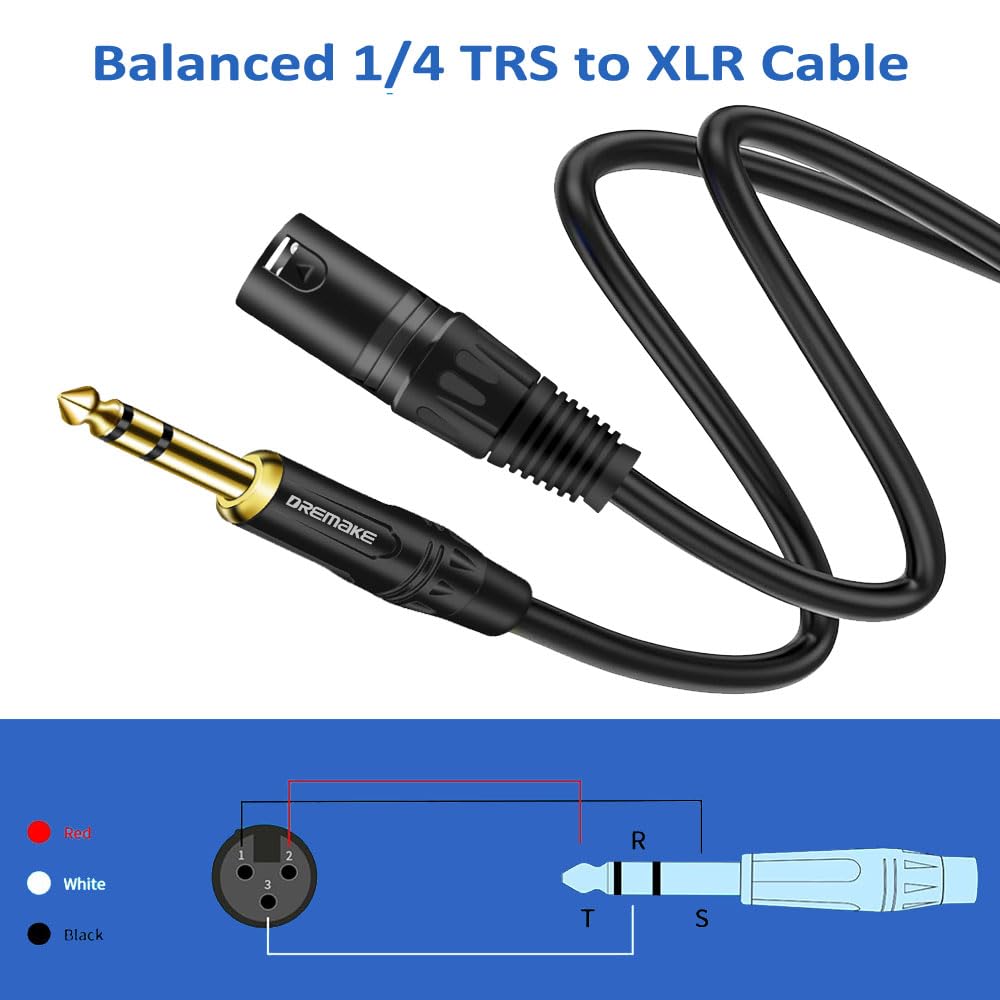 Kabel mikrofonowy audio stereo TRS męski na XLR męski kabel mikrofonowy stereo - pozłacany mono 1/4 cala męski na XLR męski zbalansowany kabel do mikrofonów, głośników, sceny, DJ i innych - czarny