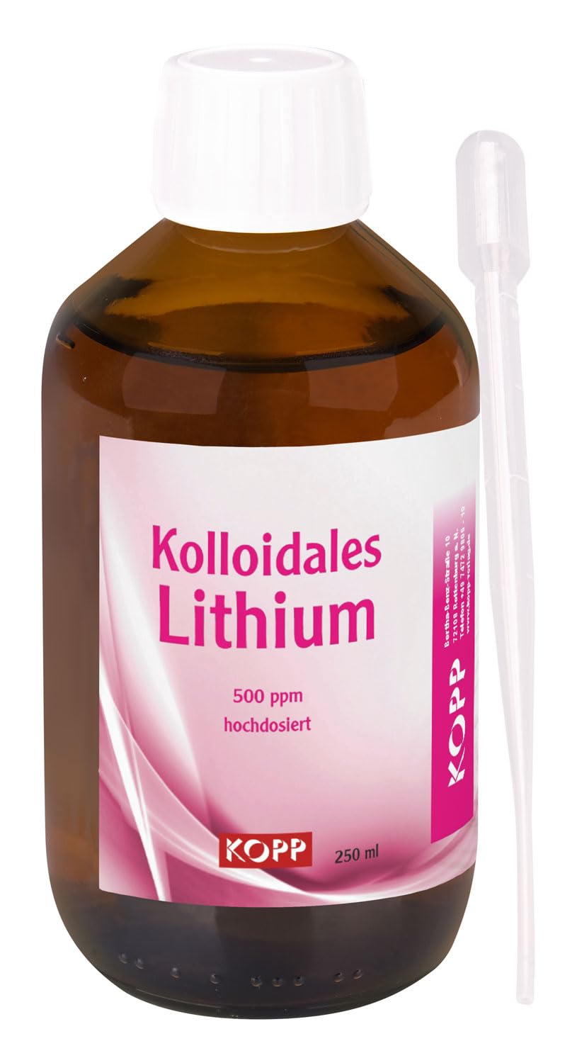 Kolloidales Lithium Konzentration 500 ppm | 250 ml inkl. Pipette | Reinheit über 99,95% höchste Qualität | mit Colloidmaster/Vinetatronic-Technologie - Laborgeprüft & in Deutschland hergestellt