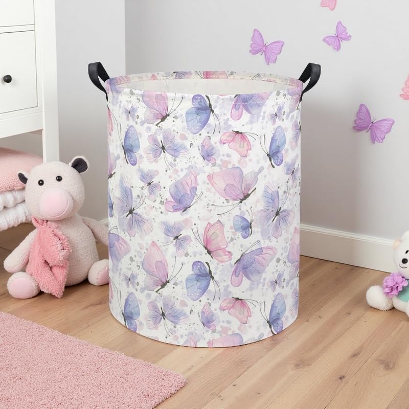Image of Butterfly Baby Laundry Basket Kids Hamper Animal Toy Storage Bin for Boys Room Decor Baby Nursery Hamper Gift Baskets for Bedroom Bathroom(Fancy Butterfly)