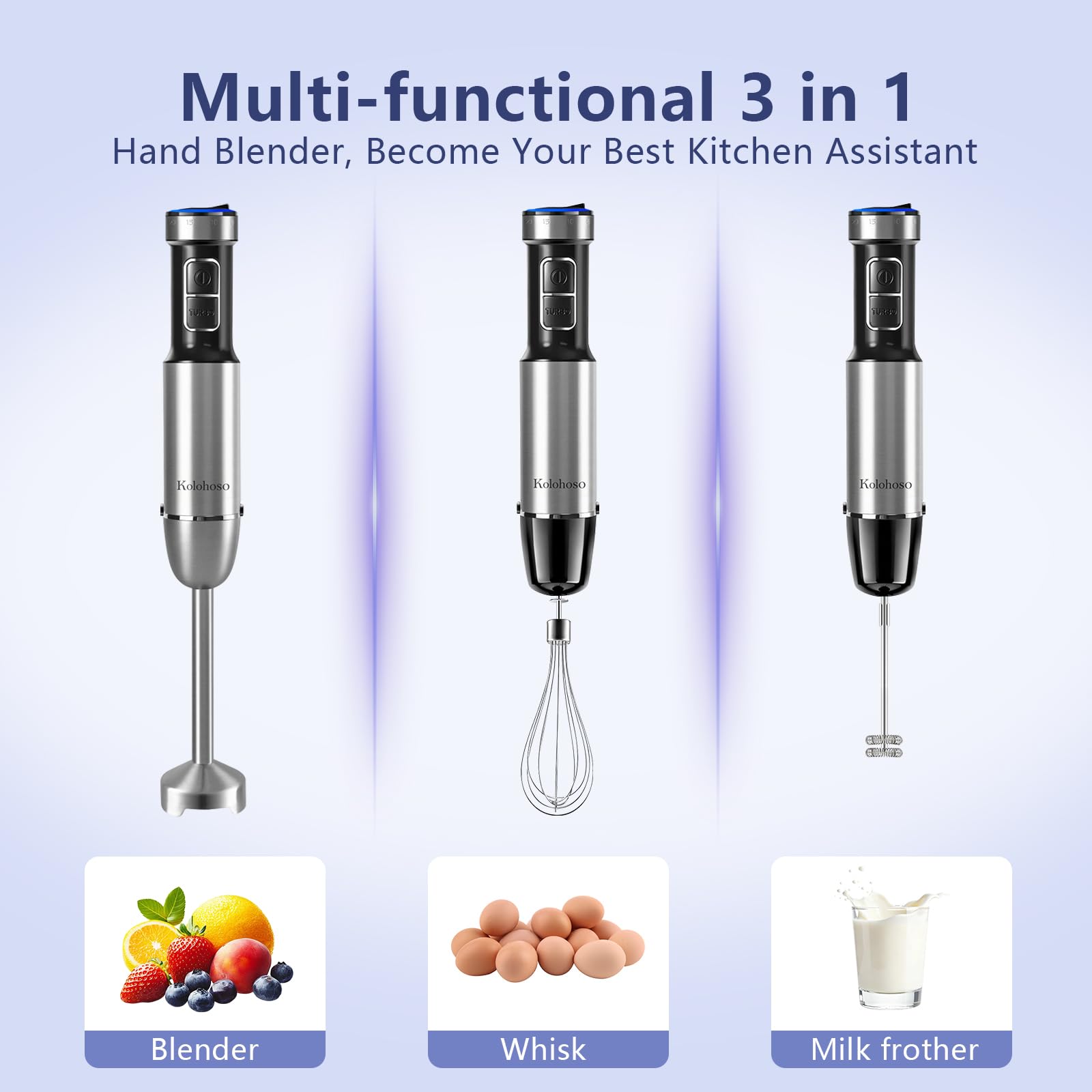 1500W Frullatore a Immersione da 3 in 1 di 4 lame, 25 Velocità e TURBO