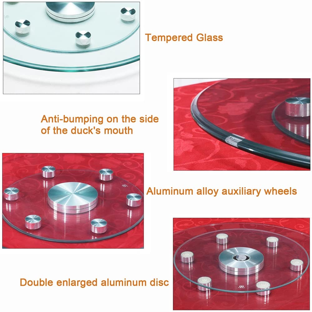 Plateau Tournant Transparent Grand, Plateau De Service Rotatif Robuste avec Roue Auxiliaire, Rond 60cm/70cm/80cm/85cm/90cm/100cm Plateau Rotatif en Verre Trempé (Size : 90cm/36in)