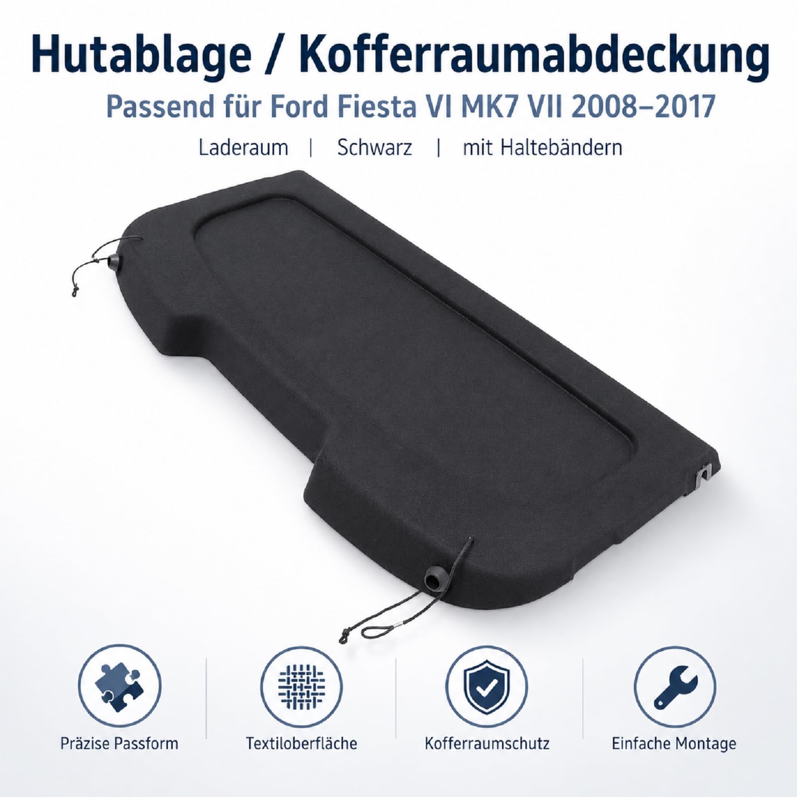 Hutablage Kompatibel mit Ford Fiesta VI MK7 2008-2017 1791284 | Passgenauer Sichtschutz für den hinteren Innenraum, schützt Ladung vor Blicken und wirkt sauber verarbeitet.