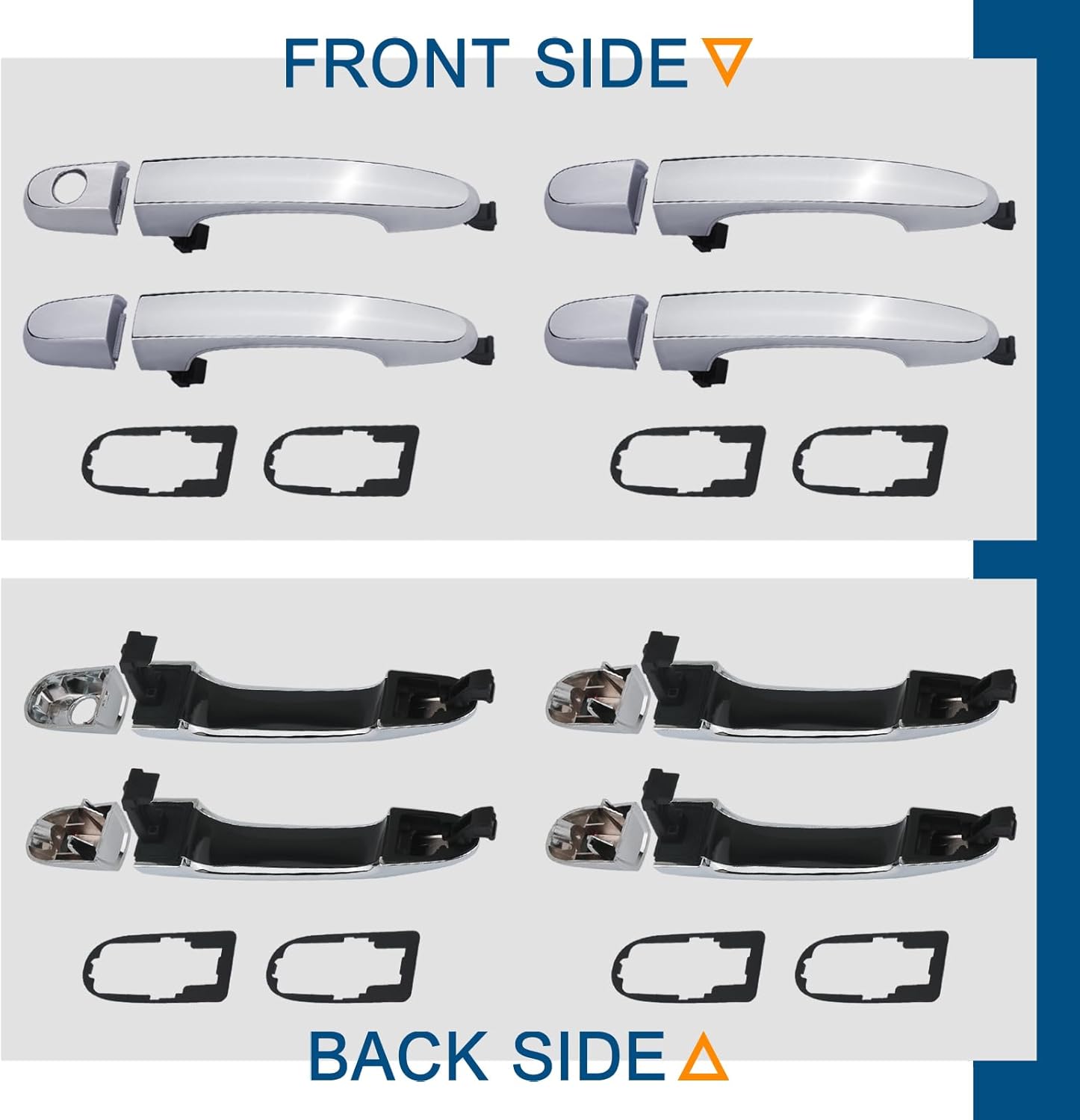 APPERFiT Exterior Door Handle Set 4PCS Chrome w/Gasket Pad Compatible with Kia Sorento 2011 2012 2013 2014 2015 Front & Rear Door, Driver & Passenger Side Panel Replaces 826512P010