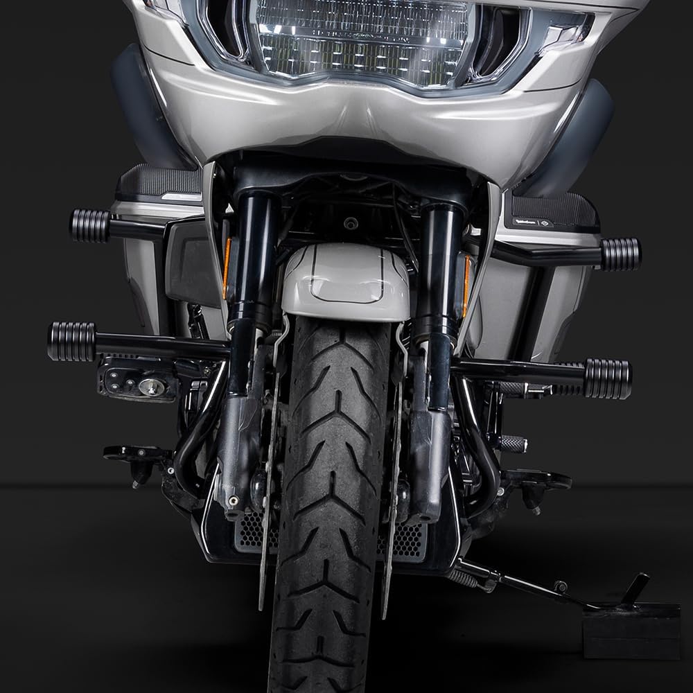 Advanblack 2009-2025 Flat-Out Engine Guard Protek Front Performance High Way Peg One Step Crash Bar for Harley Touring Street Glide Road King Electra Glide Ultra Limited (Black CNC)