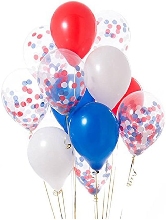 12'' Red Blue White Confetti Balloons Kit for Independence Day Royal Wedding,4th of July Party Favors(20 PACK)