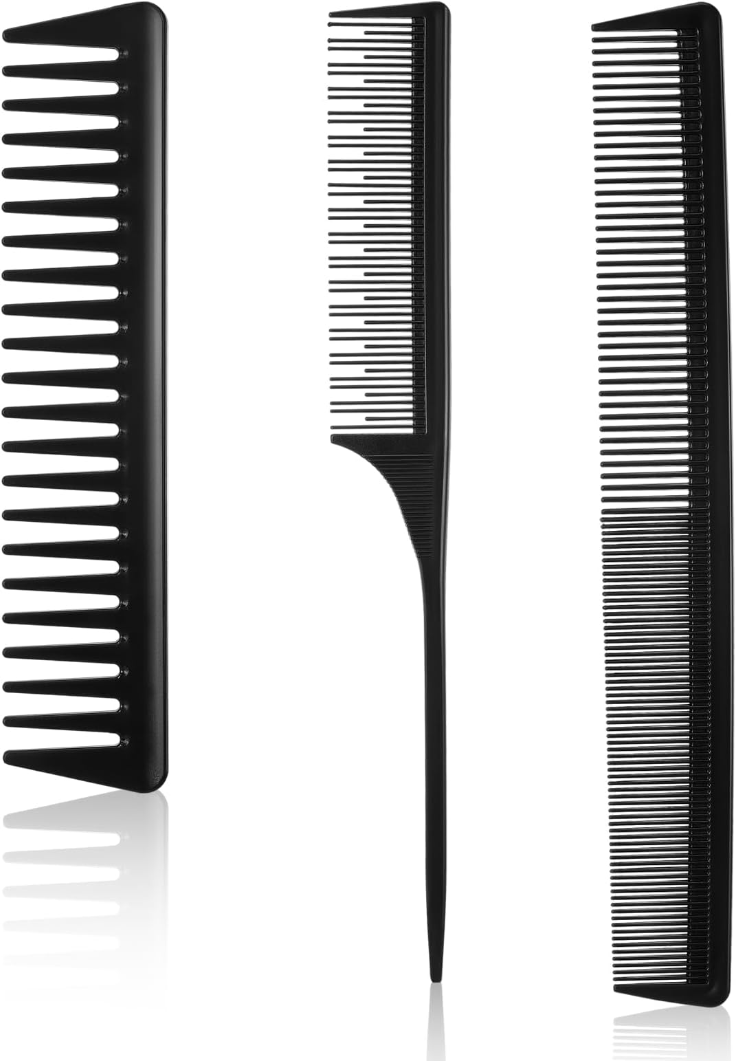 Patelai3 Pcs Wide Tooth Detangling Hair Comb Styling Set, Carbon Fiber Cutting Anti Static Heat Resistant Comb for Women Curly Straight Long Hair, Black