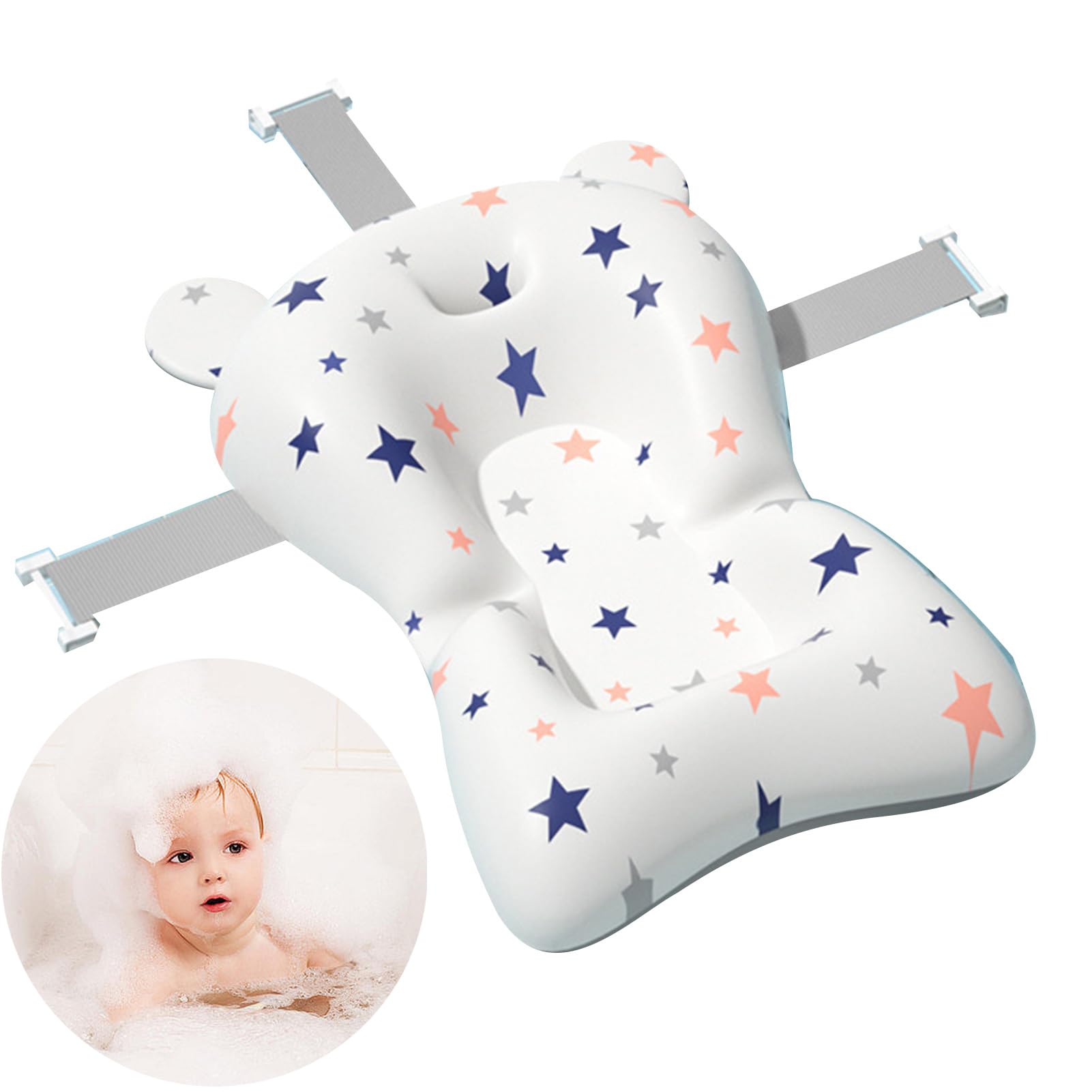 Almohadilla de suspensión para baño de bebé, evita resbalones, suave, de secado rápido, ajustable, ligero, cojín de baño para bebé para recién nacido(Estrella del cielo completo)