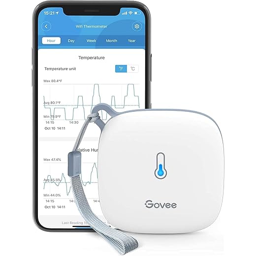 Govee WLAN Thermometer Hygrometer Innen, WiFi Thermo Hygrometer mit App Benachrichtigung und Datenspeicherung, geeignet für Gewächshaus, Weinkeller, weiß