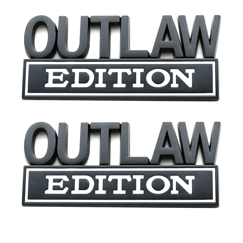 Image of 2PCS Outlaw Edition Emblems, 3D Badge Car Sticker with 3M Strong Adhesive, Fender Replacement for F150 F250 F350 Chevy Silverado 1500 2500 Chevrolet C10 C15 (White)
