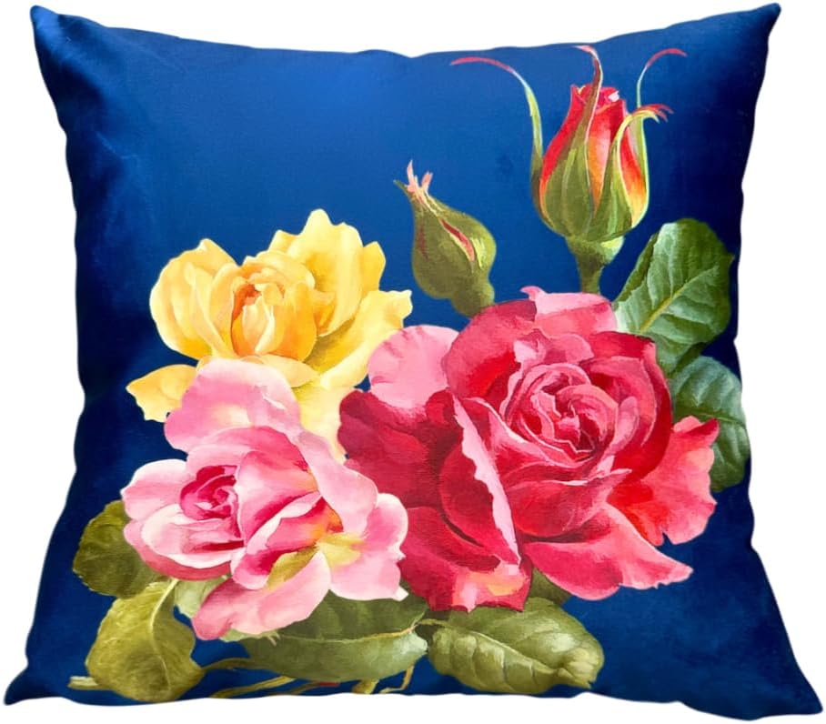 24x24 Inch Floral Pillow Cover, Vintage Rose Print Double-Sided Decorative Throw Pillow Case, Soft Plush Fabric with Invisible Zipper for Living Room, Bedroom, Sofa, Home Decor