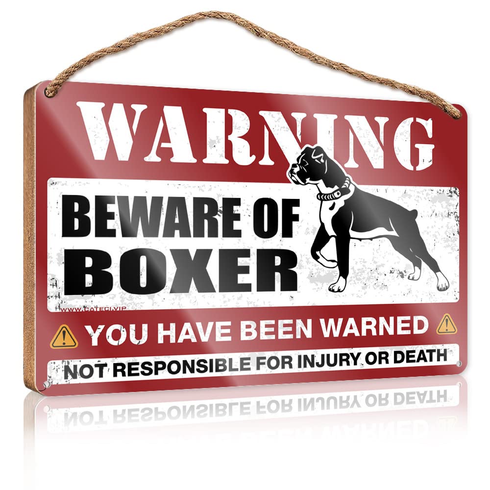 HELIOFORGE Wooden Decorative Plaque Beware Of Boxer Wooden Sign(15X28CM)