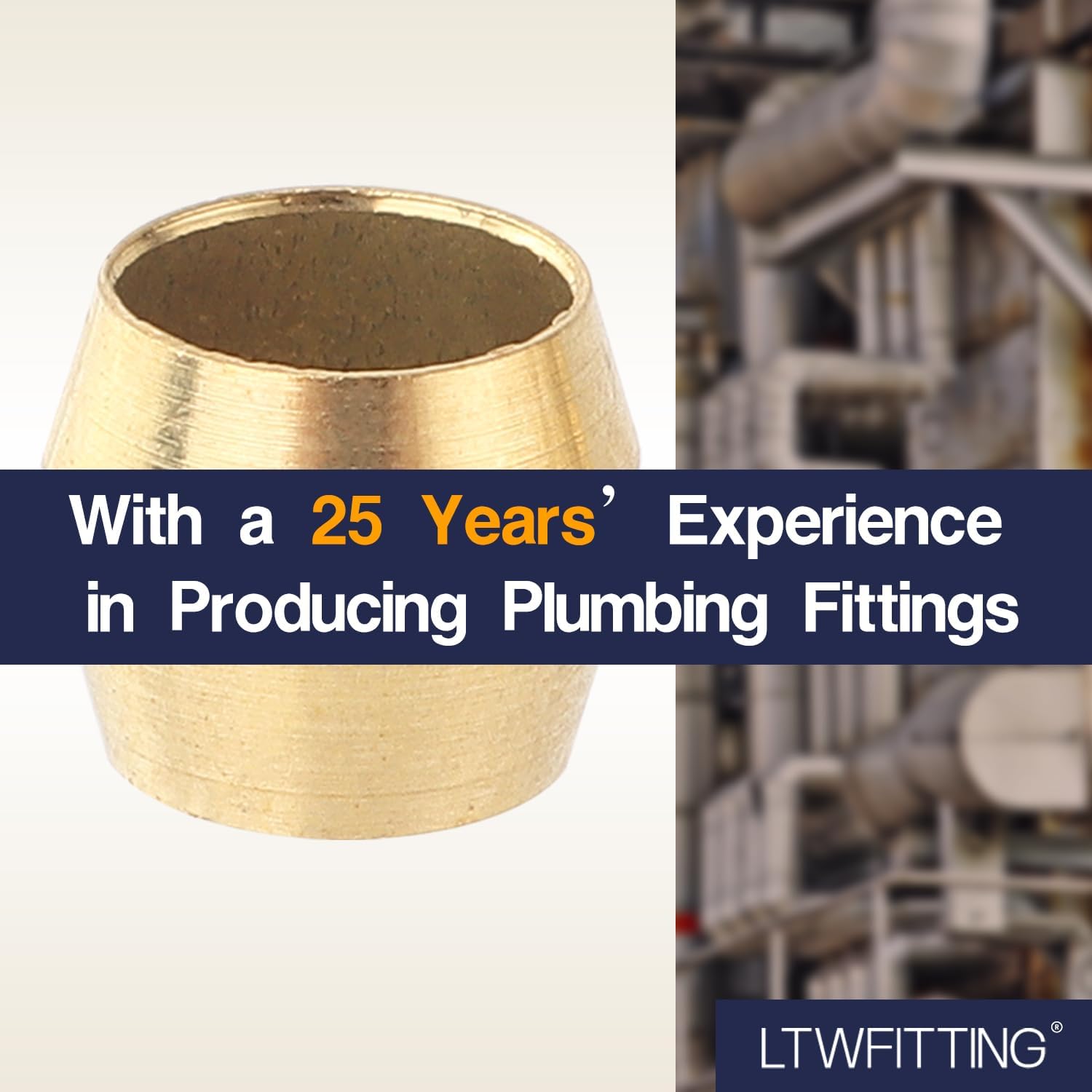 LTWFITTING 3/16-Inch Brass Compression Sleeves Ferrels,BRASS COMPRESSION FITTING(Pack of 50)