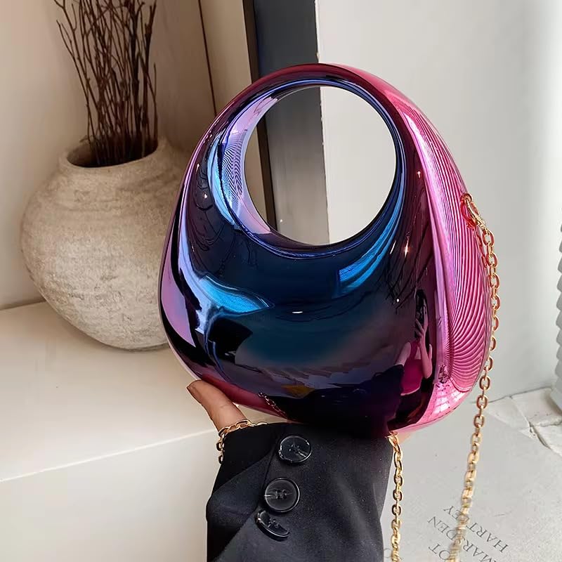 Image of Metallic Acrylic Evening Handbag for Women | Crossbody Sling Bags with Detachable Chain Strap Glossy Stylish Ladies Girls Small Size Cute Party Wedding Bag