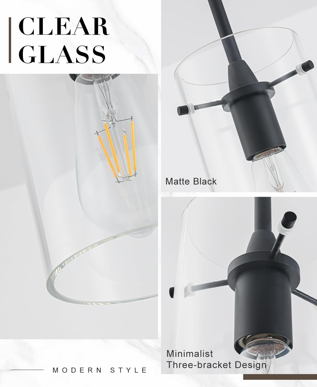 Modern Pendant Lights Kitchen Island, Adjustable Hanging Glass Pendant Light Fixtures, Matte Black Pendant Lights Kitchen Island, Kitchen Pendant Lighting Over Island