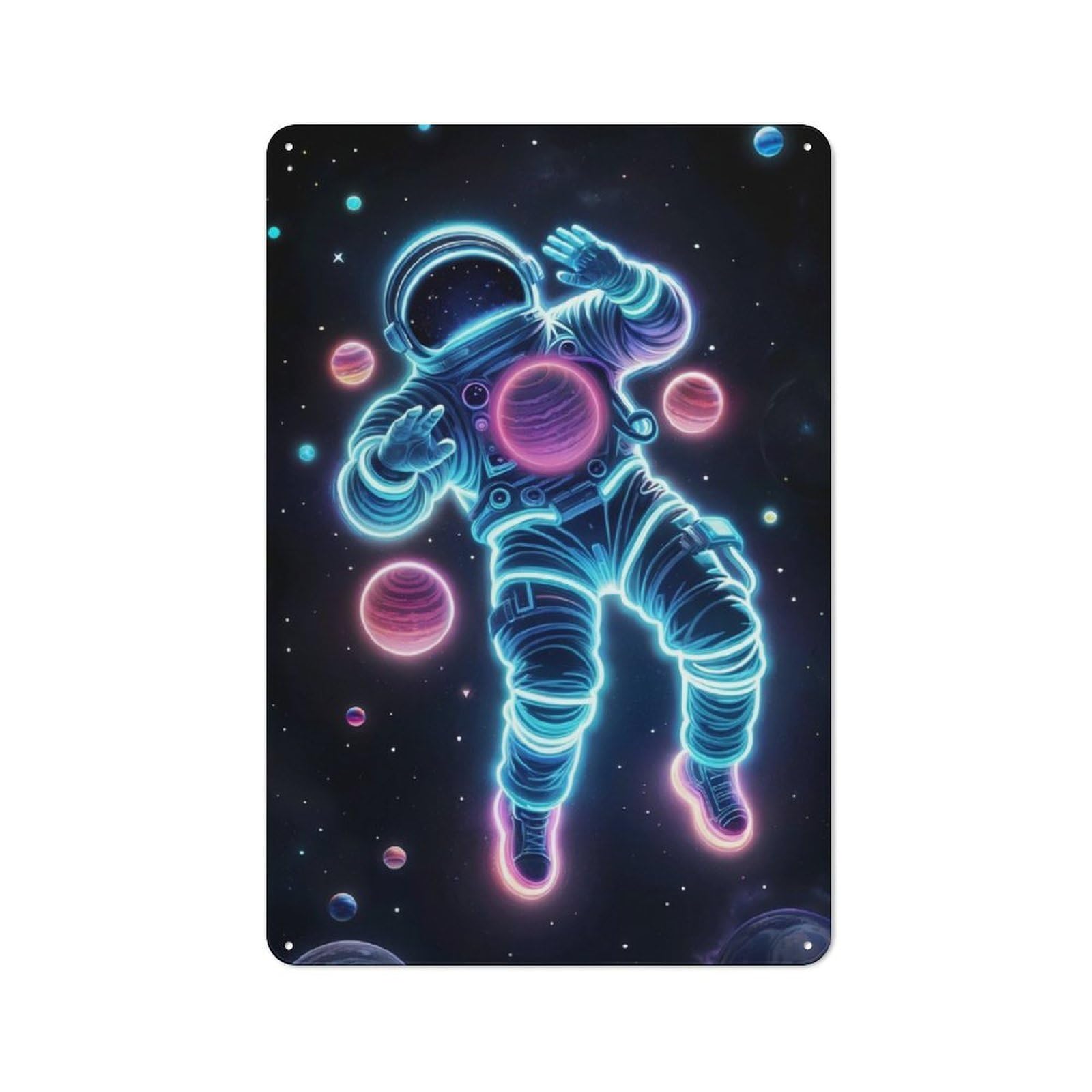 Junmoney Astronaut Neon Rustic Metal Sign 30X20cm Featuring For Living Room Wall, For Vintage Wall Decor Fans, For Metal Sign Collectors