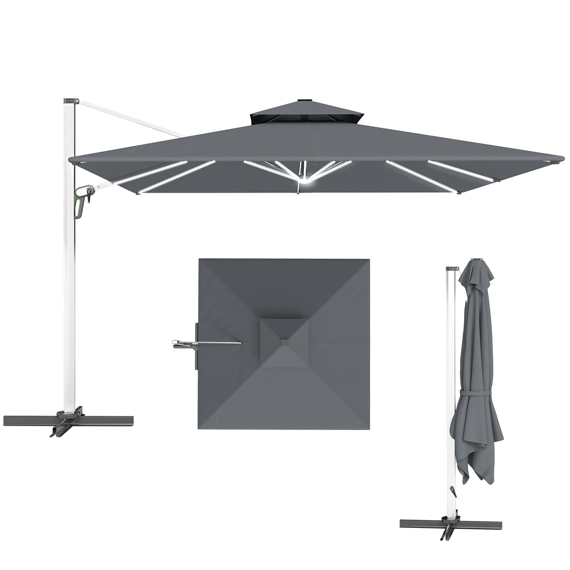 Outsunny 3m Cantilever Parasol - Grey - Solar LED