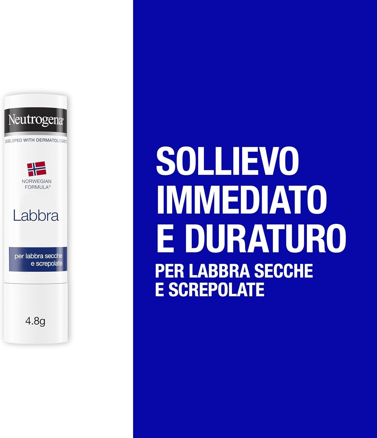 Neutrogena Formula Norvegese Balsamo Labbra Stick 4.8 g, Burrocacao protettivo per labbra secche, Idratante con Glicerina