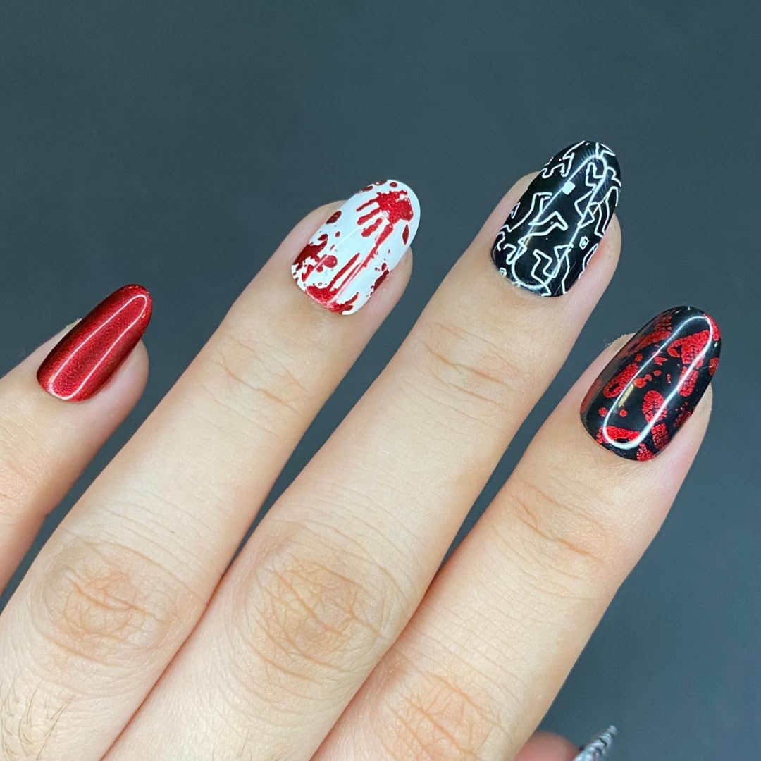 Maniology Crime Scene Nail Stamping Plate | Blood Splatter Patterns, Investigation & Mystery-Themed Designs for Creepy Halloween DIY Manicures – Reusable Rectangular Stainless Steel Nail Art Template