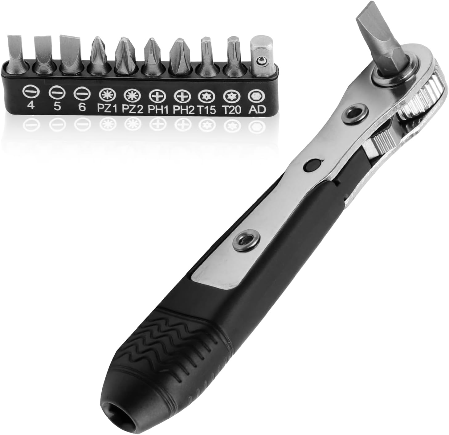 Mini Ratchet Screwdriver Set, 1/4 Inch Drive 36-Tooth Right Angle Ratchet Wrench with Bits & Extension – Compact Tool for Tight Spaces, Phillips, Slotted, Hex, Square