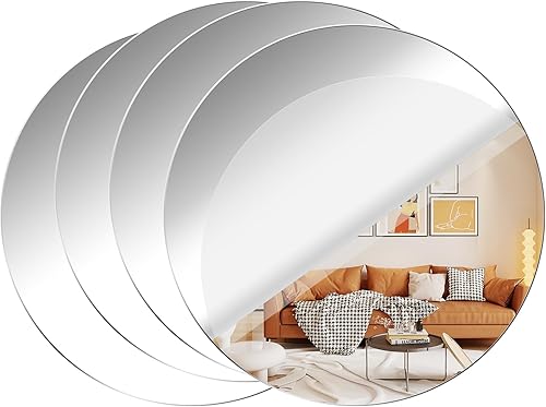 Miniatura 8 de Fantasyon 10 hojas de espejo redondas flexibles, autoadhesivas, azulejos decorativos de plástico sin vidrio, calcomanías de espejo para mesa de