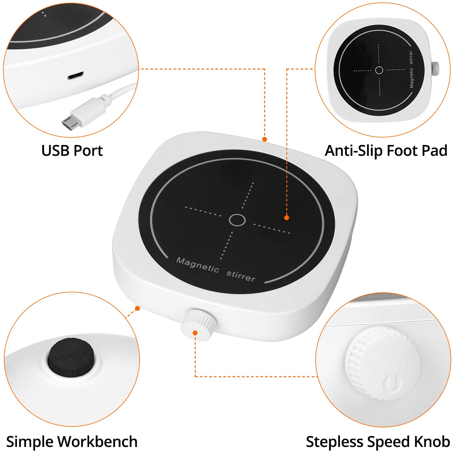 QWORK® USB-betriebener Magnetrührer, mit einstellbarer Geschwindigkeit von 2000 U/min, 1000 ml Fassungsvermögen, ideal für Labor und Heimbrauen