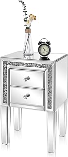 VINGLI Mirror Nightstand with Drawer, Silver Mirrored Glass End Table, C...