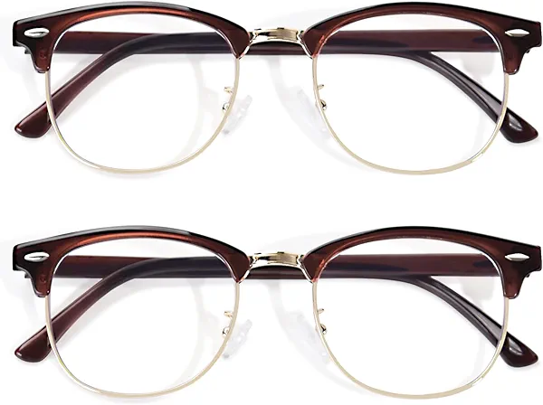 OPTOFENDY Reading Glasses for Women Men, Half Frame Retro Semi Rimless Blue Light Blocking Readers, Clear Lens Anti Eyestrain