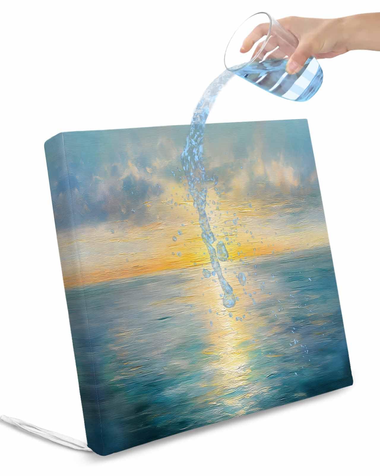 2 Pack Ocean Sunset Waterproof Cushion Covers with Ties, Outdoor Patio Chaise Lounge Chair Seat Cushion Slip Covers Replacement(Only Cover) Blue Sky Sea Minimalist Abstract Art 22