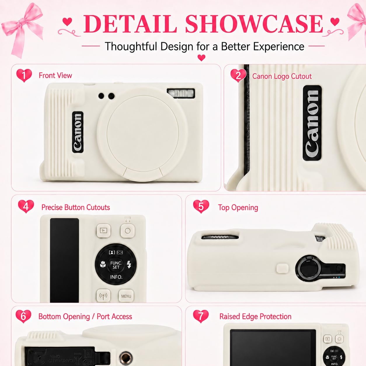 Case for Canon PowerShot ELPH 360/IXY 650 with Cute Charm Wrist Strap and Screen Protector, Built-in Lens Cap Silicone Protective Cover for Canon ELPH 360 HS/IXY 650 - Beige