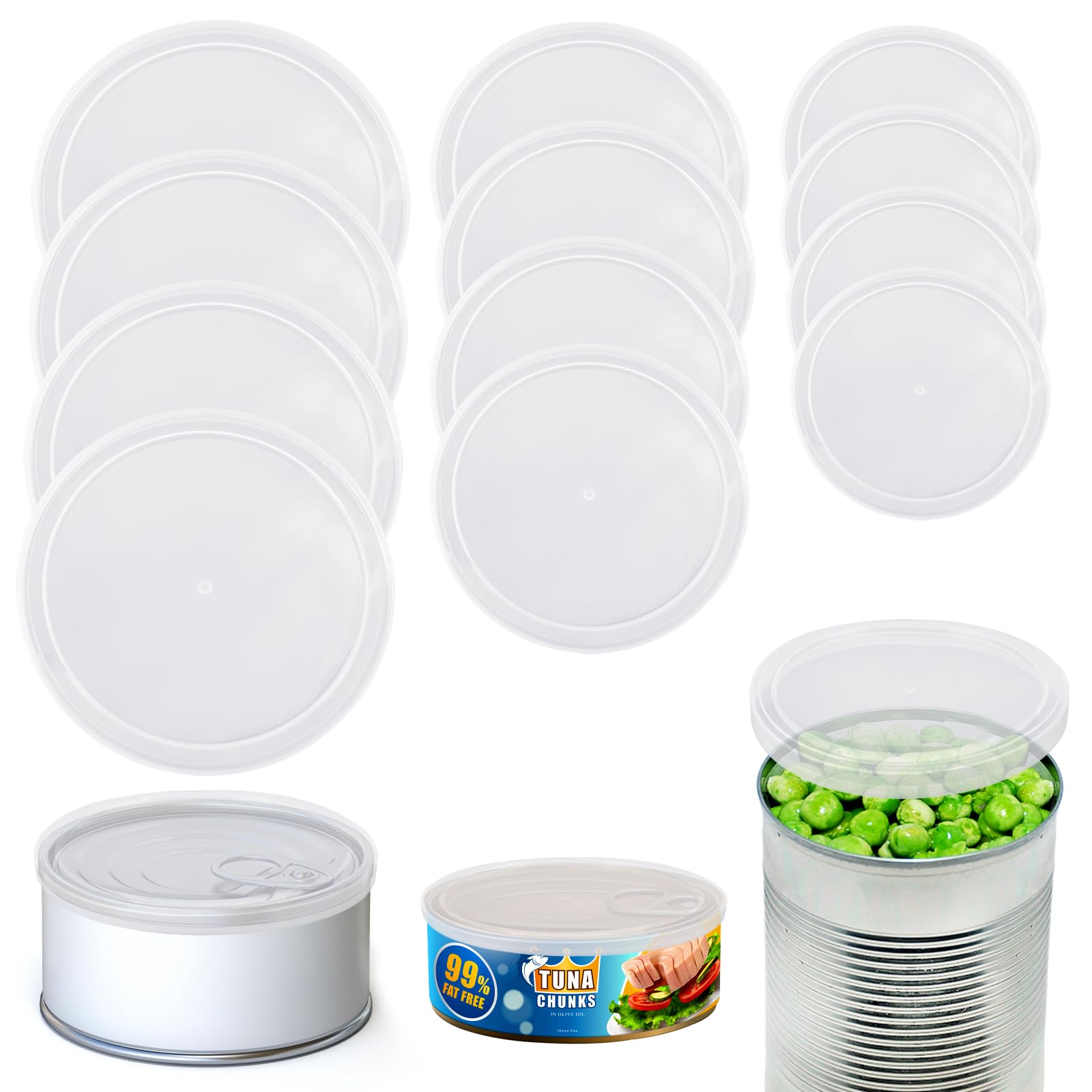 12 Pièces Couvercle Boite de Conserve 200/400-800 g, Couvercle Conserve de 3 Tailles Différentes, Transparent Couvercles de Canettes pour Animaux de Compagnie, pour Conservation Aliments en Conserve