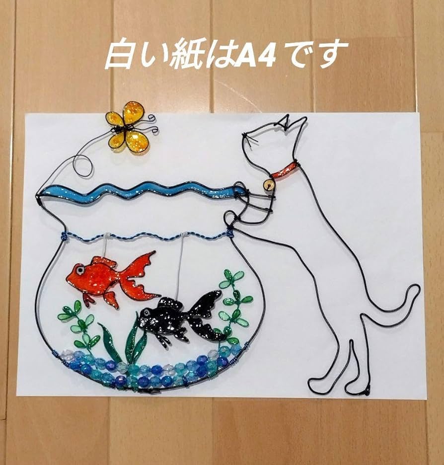 goro「夏のひと時」「お花と猫さん~木製フレーム」ワイヤークラフト 猫と鳥の一輪挿し おすまし猫 フラワースタンド アンティーク風