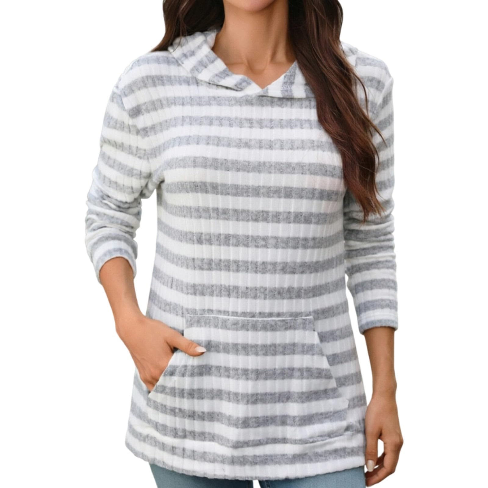 Sweat à capuche rayé confortable coupe décontractée automne hiver - 5