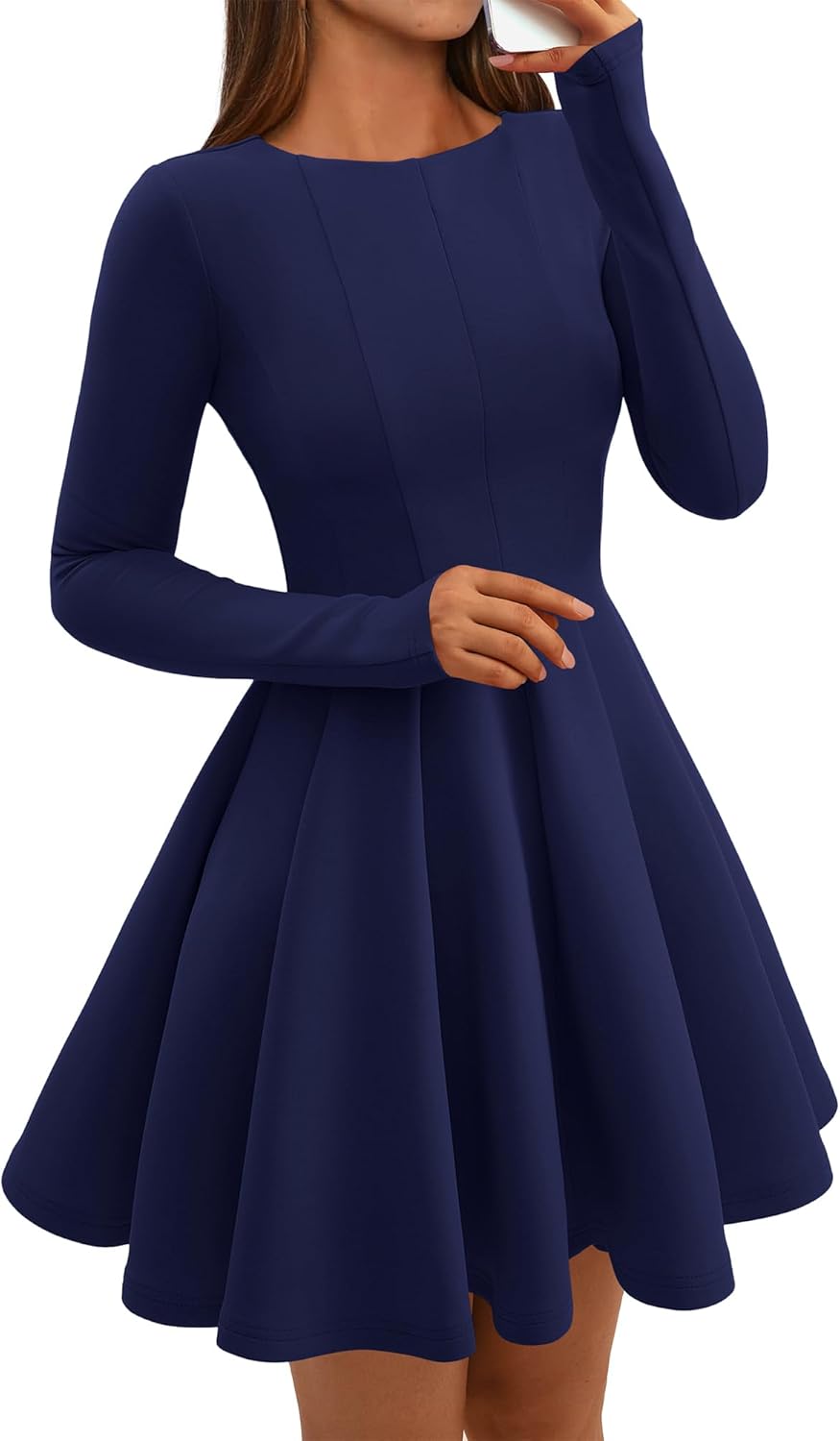 BTFBM Spring Dresses for Women 2026 Long Sleeve High Waist Pleated Flowy Aline Party Wedding Guest Dress Business Casual