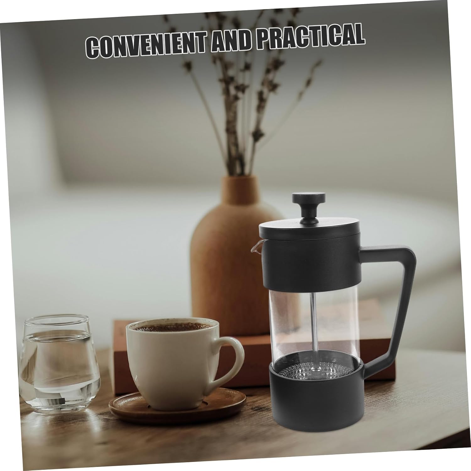 Uonlytech 350ml Black Glass Coffee Press Pot for Kitchen and Camping
