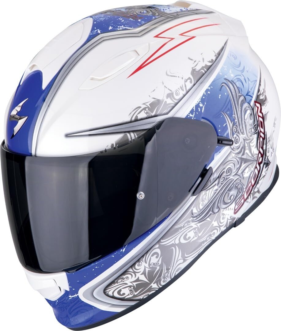 Casco Integrale Moto Scorpion C Run Bianco/Nero/Viola – Omologato ECE 22.06, visiera trasparente inclusa