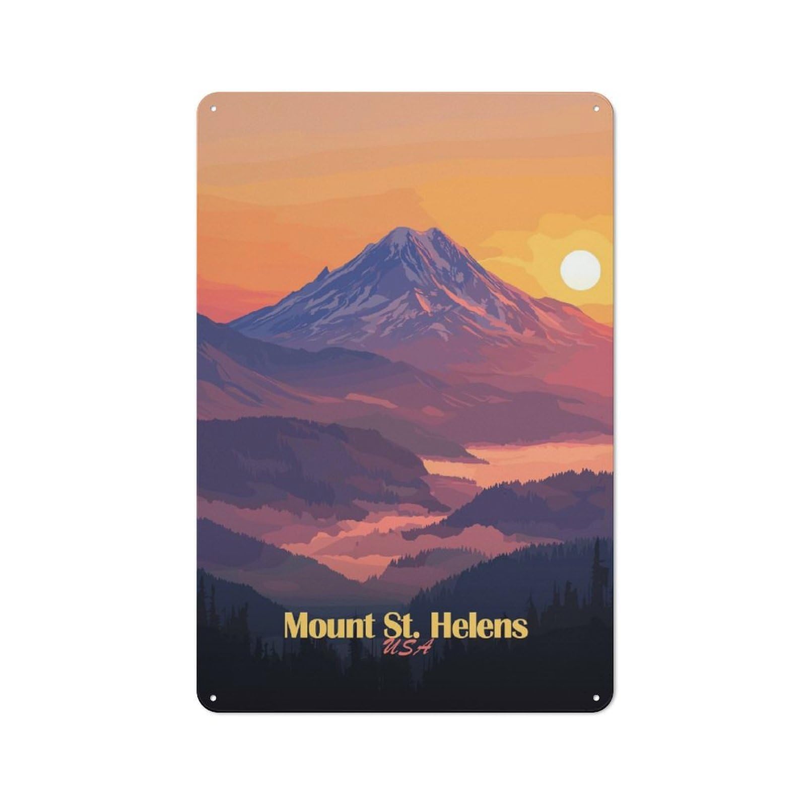 Junmoney Style-5 Mount St. Helens Sunset Retro Metal Wall Sign 30X20cm For Guest Room Or Hallway, A Housewarming Gift For Home Decor Collectors