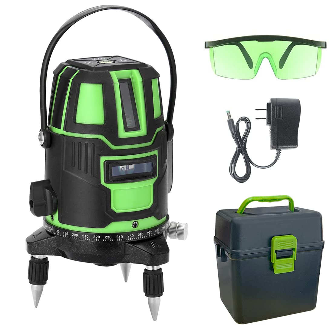 Mediawave Store - Livella Laser Autolivellante 360°, Multilinea Verticale, Orizzontale, Raggio Verde, Ricaricabile, Livella Laser Autolivellante 360°