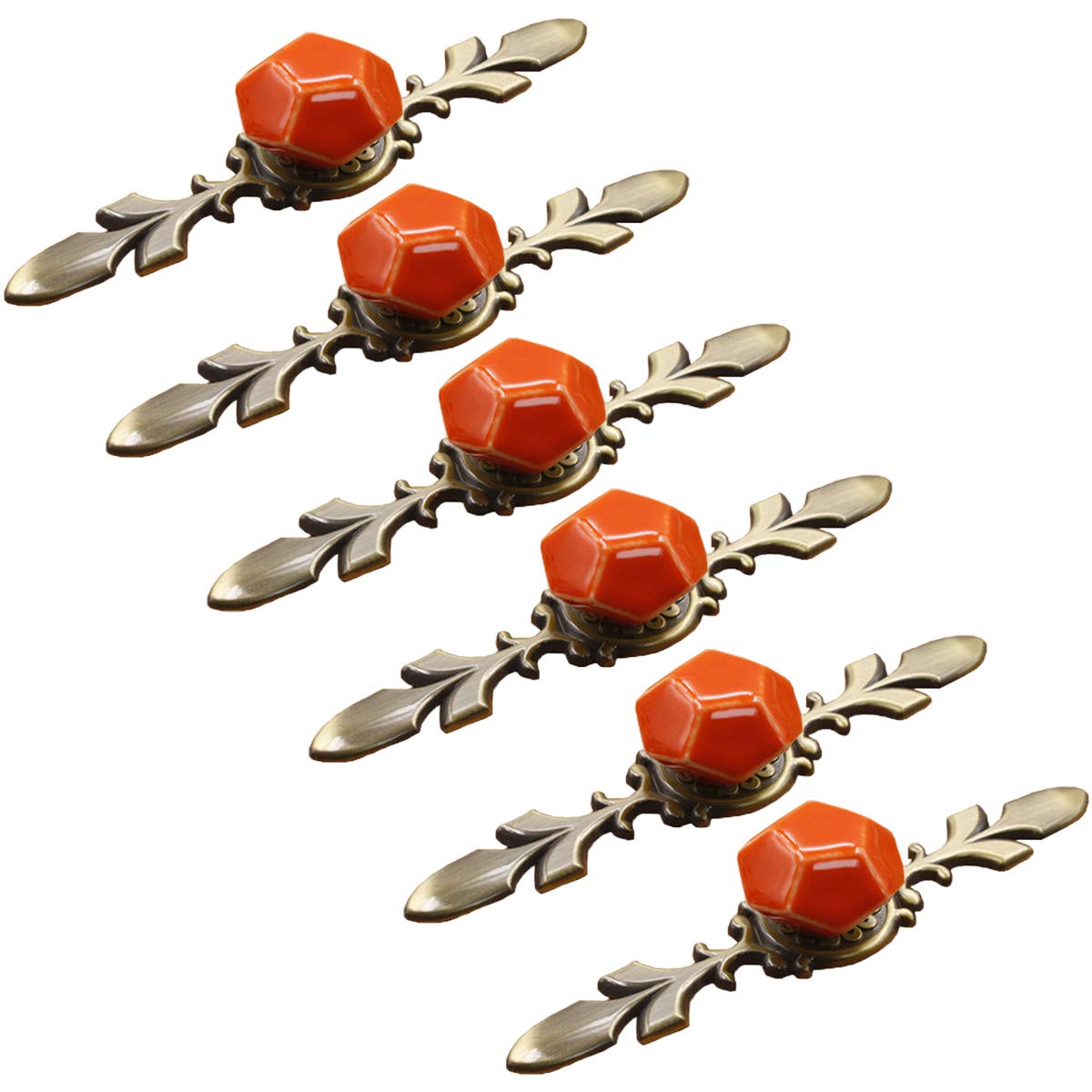 Maniglie decorative vintage Maniglie, maniglie antiche, pomelli, accessori for mobili, set di 6 pomelli for porte in ceramica a forma di diamante Pomelli for vanità con base in ottone anticato (Color