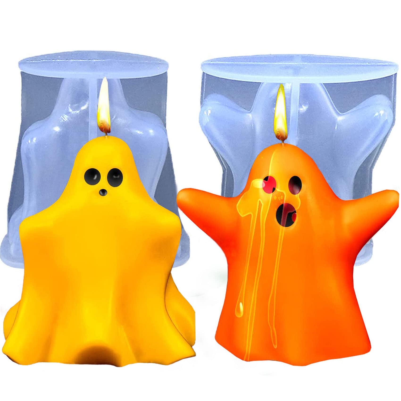 Halloween Ghost Candle Molds – 2 Pack Silicone Molds For Cat & Dog Ghost Candles, Resin, Soap, Or Crafts