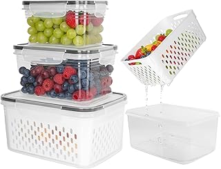 Grape Container for Fridge,3PCS(0.9Qt - 13.5Qt),Leakproof Grape Containe...