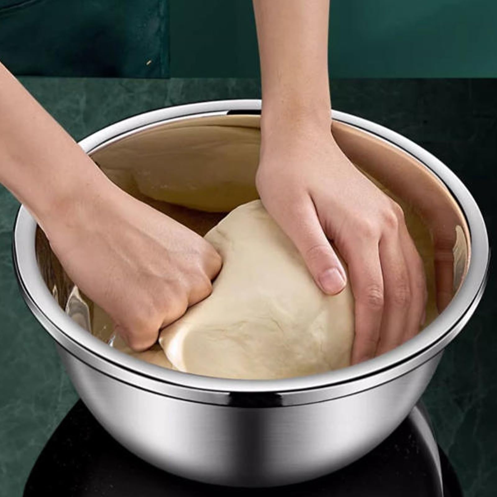 Vnook KnetschüSsel, Mit Deckel Teig Proof-BehäLter, Kochbecken, EieraufschlagschüSsel, Edelstahl Material, Verdickt, für Kneten Teig, Waschen Gemüse Backen Salatzubereitung(30CM)